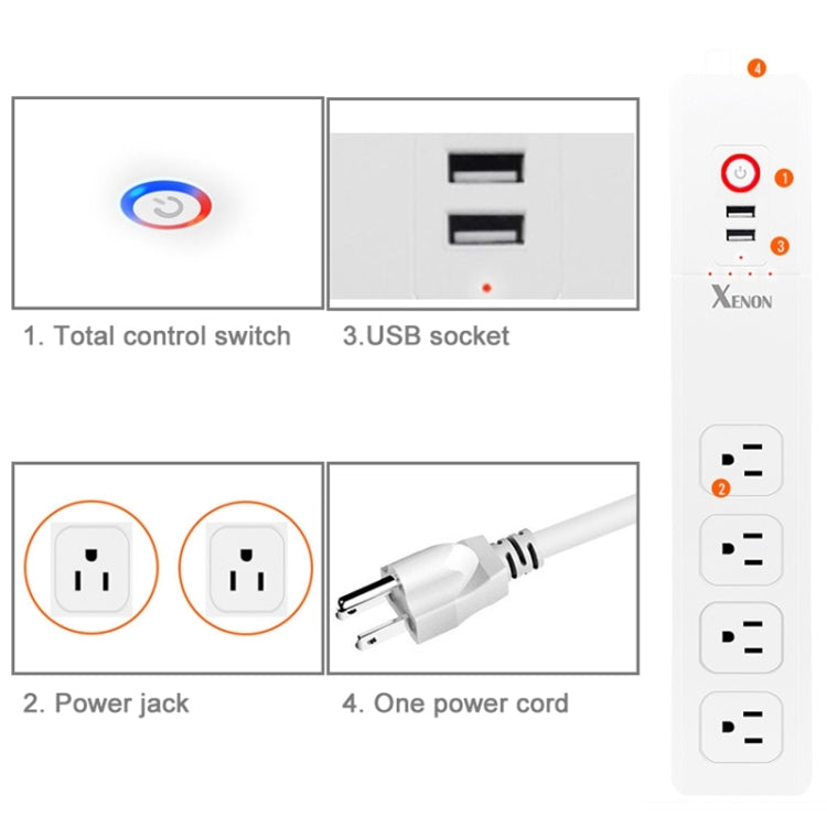 2 x USB Ports + 4 x US Plug Jack WiFi Remote Control Smart Power Socket Works with Alexa & Google Home, Cable Length: 1.5m, AC 110-240V, US Plug - Smart Socket by PMC TechLife | Online Shopping South Africa | PMC TechLife