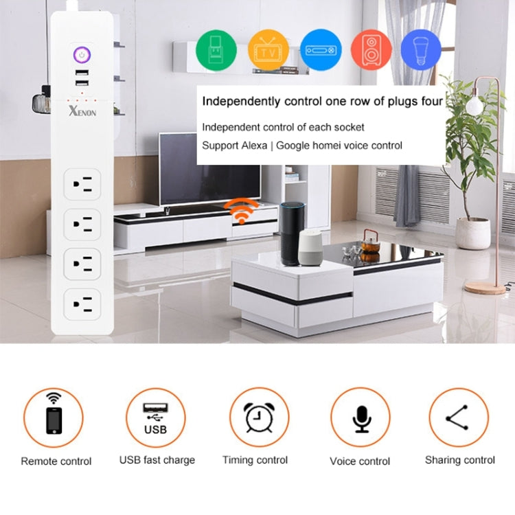 2 x USB Ports + 4 x US Plug Jack WiFi Remote Control Smart Power Socket Works with Alexa & Google Home, Cable Length: 1.5m, AC 110-240V, US Plug - Smart Socket by PMC TechLife | Online Shopping South Africa | PMC TechLife