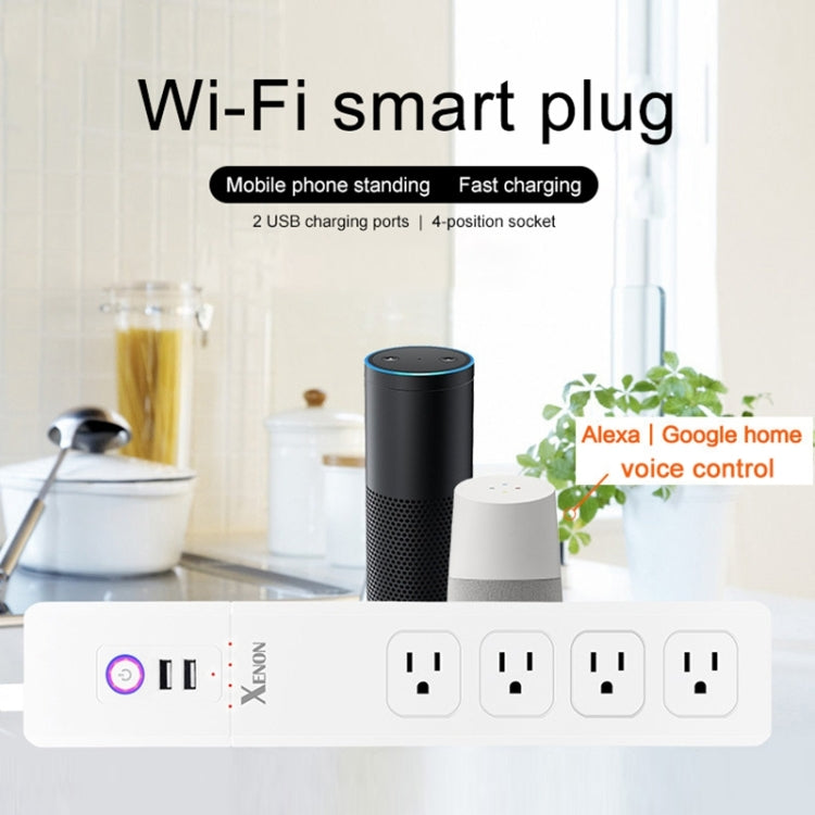 2 x USB Ports + 4 x US Plug Jack WiFi Remote Control Smart Power Socket Works with Alexa & Google Home, Cable Length: 1.5m, AC 110-240V, US Plug - Smart Socket by PMC TechLife | Online Shopping South Africa | PMC TechLife