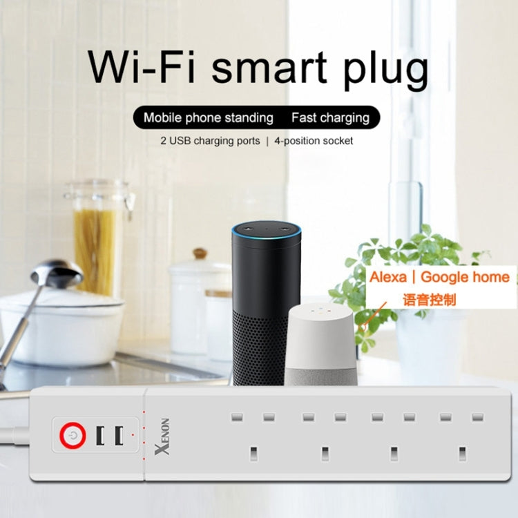 2 x USB Ports + 4 x UK Plug Jack WiFi Remote Control Smart Power Socket Works with Alexa & Google Home, Cable Length: 1.8m, AC 90-265V, UK Plug - Smart Socket by PMC TechLife | Online Shopping South Africa | PMC TechLife