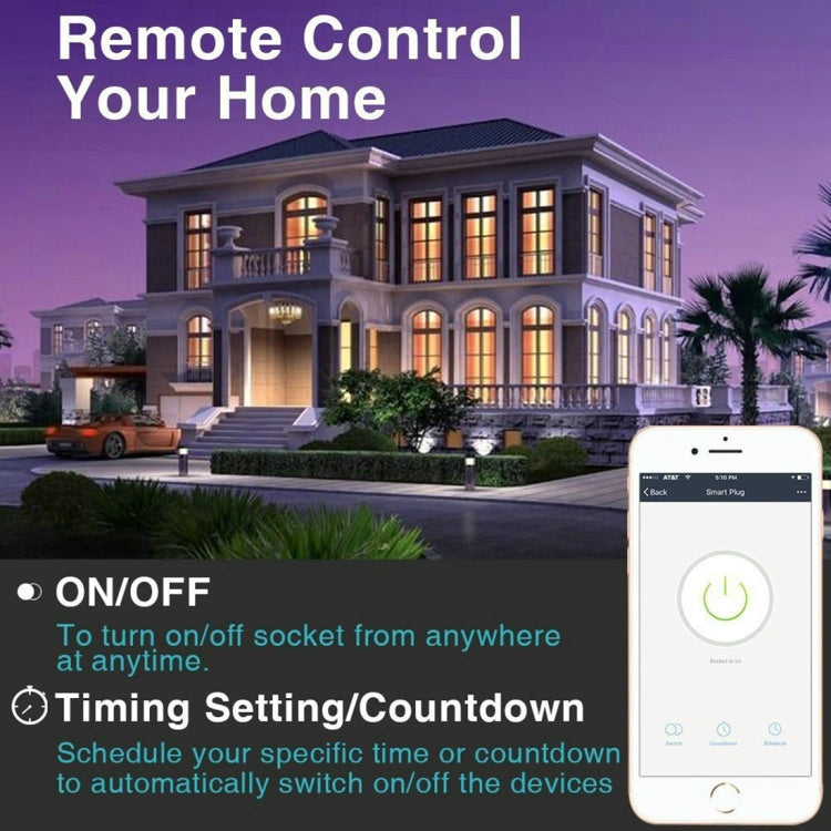 JH-G09U 15A 2.4GHz WiFi Control Hubless Smart Home Power Socket Works with Alexa  & Google Home, AC 100-240V, US Plug (White) - Smart Socket by PMC TechLife | Online Shopping South Africa | PMC TechLife