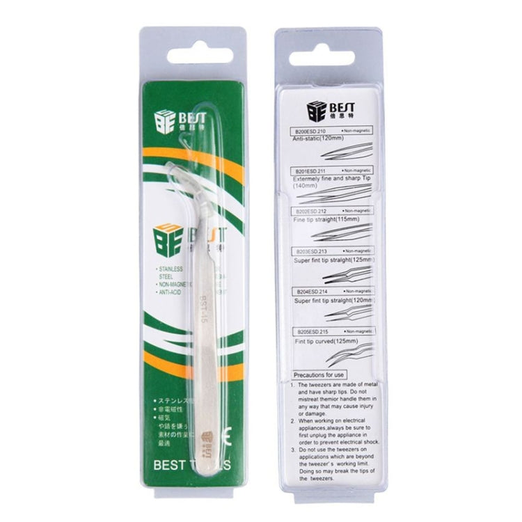 BEST BST-15L Brushed stainless steel tweezers - Tweezers by BEST | Online Shopping South Africa | PMC TechLife | Buy Now Pay Later Mobicred