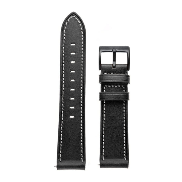 For Garmin Forerunner 265 / 255 / Vivoactive 4 / Venu 2 22mm Stitching Black Buckle Genuine Leather Watch Band (Black) - Watch Bands by PMC TechLife | Online Shopping South Africa | PMC TechLife