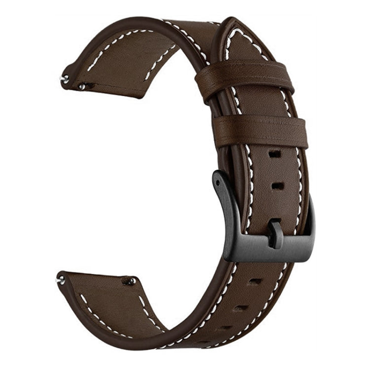For Garmin Forerunner 265 / 255 / Vivoactive 4 / Venu 2 22mm Stitching Black Buckle Genuine Leather Watch Band (Coffee) - Watch Bands by PMC TechLife | Online Shopping South Africa | PMC TechLife