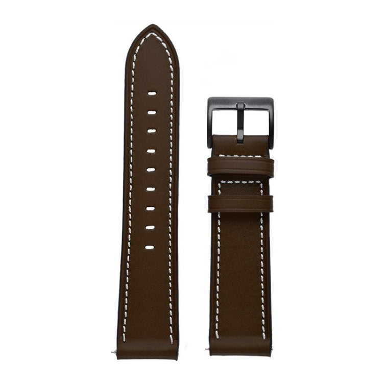 For Garmin Forerunner 265 / 255 / Vivoactive 4 / Venu 2 22mm Stitching Black Buckle Genuine Leather Watch Band (Coffee) - Watch Bands by PMC TechLife | Online Shopping South Africa | PMC TechLife