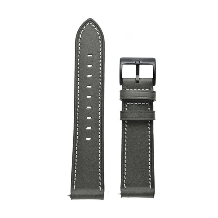 For Garmin Forerunner 265 / 255 / Vivoactive 4 / Venu 2 22mm Stitching Black Buckle Genuine Leather Watch Band (Grey) - Watch Bands by PMC TechLife | Online Shopping South Africa | PMC TechLife