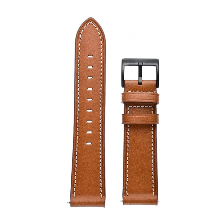 For Garmin Forerunner 265 / 255 / Vivoactive 4 / Venu 2 22mm Stitching Black Buckle Genuine Leather Watch Band (Brown) - Watch Bands by PMC TechLife | Online Shopping South Africa | PMC TechLife