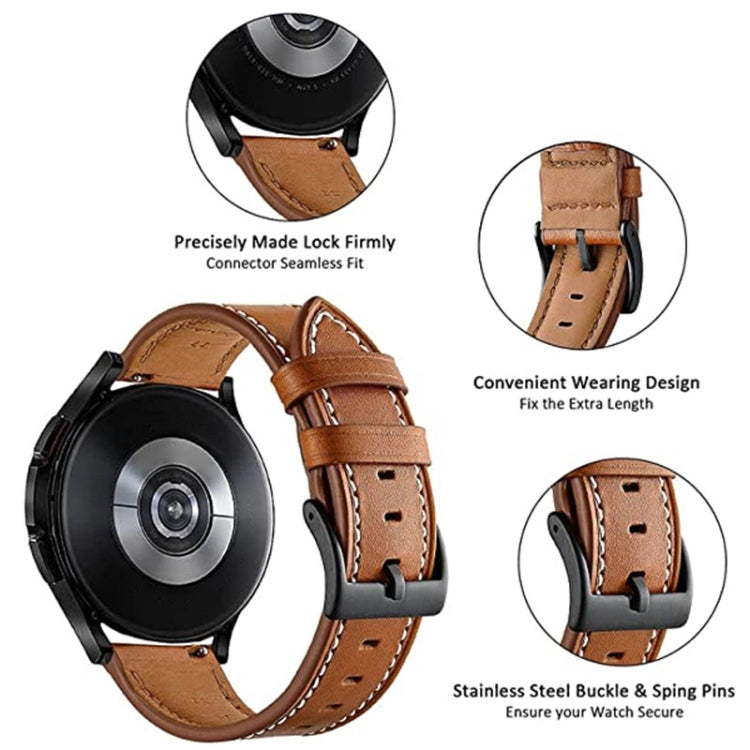 For Garmin Forerunner 265 / 255 / Vivoactive 4 / Venu 2 22mm Stitching Black Buckle Genuine Leather Watch Band (Brown) - Watch Bands by PMC TechLife | Online Shopping South Africa | PMC TechLife