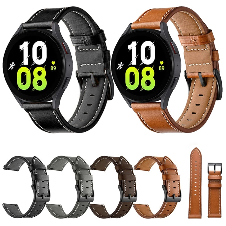 For Garmin Forerunner 265 / 255 / Vivoactive 4 / Venu 2 22mm Stitching Black Buckle Genuine Leather Watch Band (Black) - Watch Bands by PMC TechLife | Online Shopping South Africa | PMC TechLife
