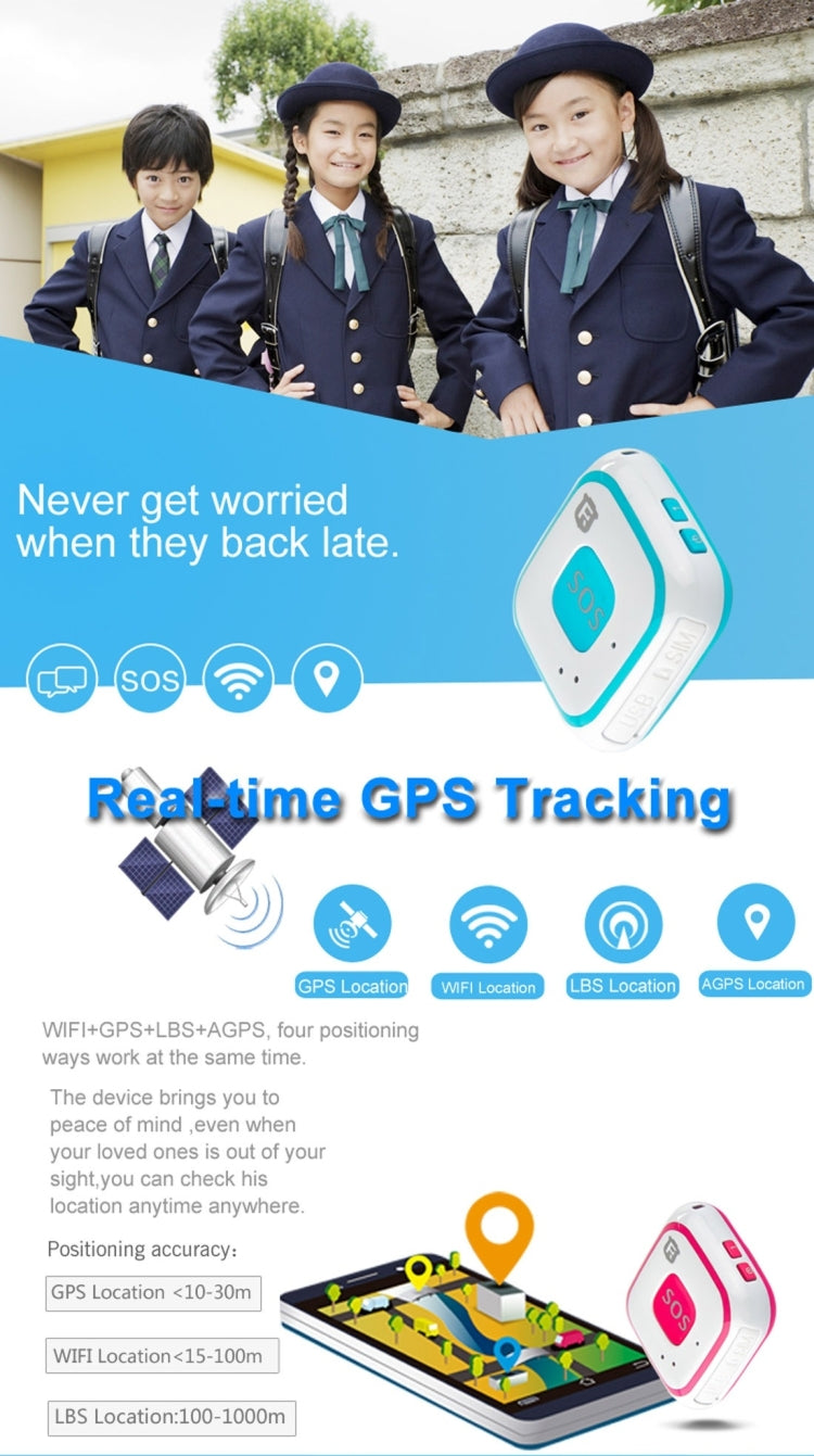 REACHFAR V28 Necklace Style GSM Mini LBS WiFi AGPS Tracker SOS Communicator(Blue) - free shipping - PMC TechLife - Order now!