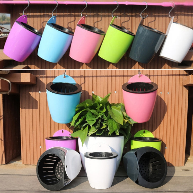 Self-Watering Planter Grow Plants Lazy Flower Pots Wall-hanging Round Resin Plastic Flower Pots, Size: 18x12.5x16cm(Black) - free shipping - PMC TechLife - Order now!