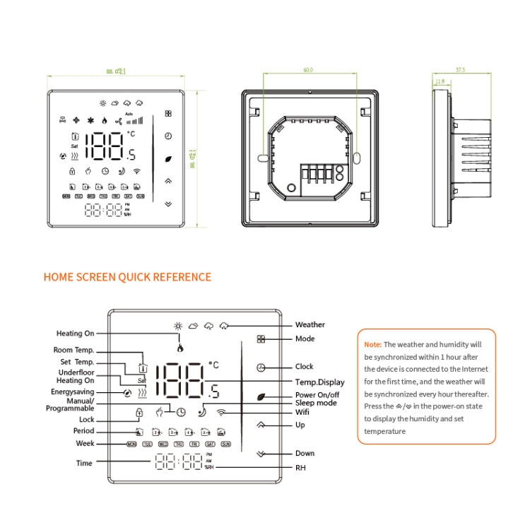 BHT-006GALW 95-240V AC 5A Smart Home Heating Thermostat for EU Box, Control Water Heating with Only Internal Sensor & WiFi Connection (White) - Thermostat & Thermometer by PMC TechLife | Online Shopping South Africa | PMC TechLife