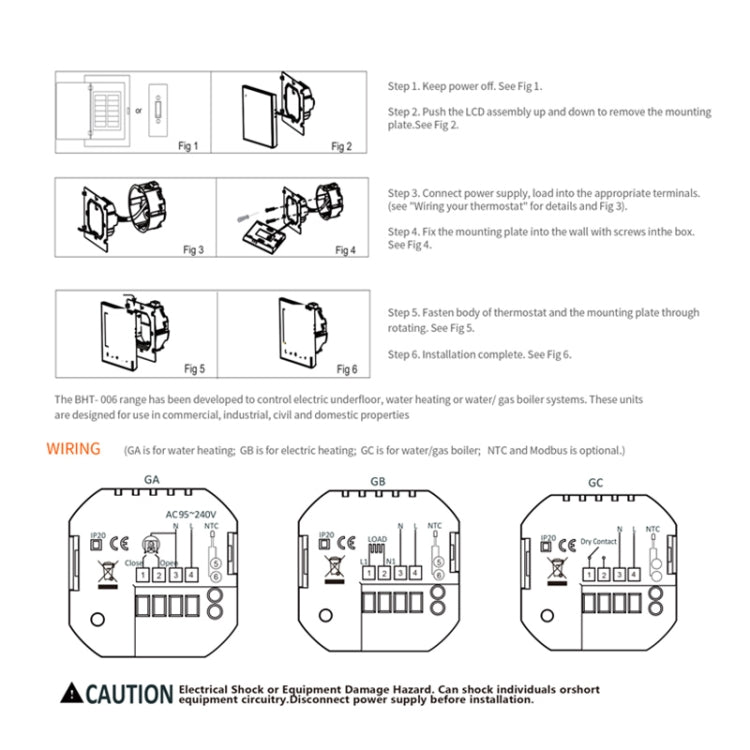 BHT-006GALW 95-240V AC 5A Smart Home Heating Thermostat for EU Box, Control Water Heating with Only Internal Sensor & WiFi Connection (White) - Thermostat & Thermometer by PMC TechLife | Online Shopping South Africa | PMC TechLife