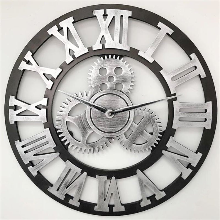Retro Wooden Round Single-sided Gear Clock Rome Number Wall Clock, Diameter: 40cm (Silver) - free shipping - PMC TechLife - Order now!