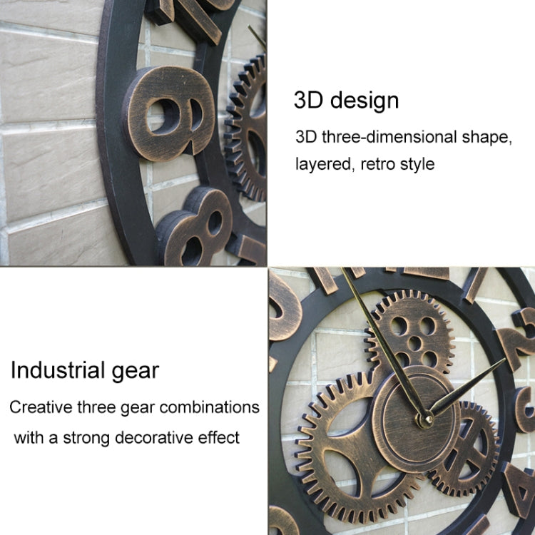 Retro Wooden Round Single-sided Gear Clock Rome Number Wall Clock, Diameter: 40cm (Silver) - free shipping - PMC TechLife - Order now!