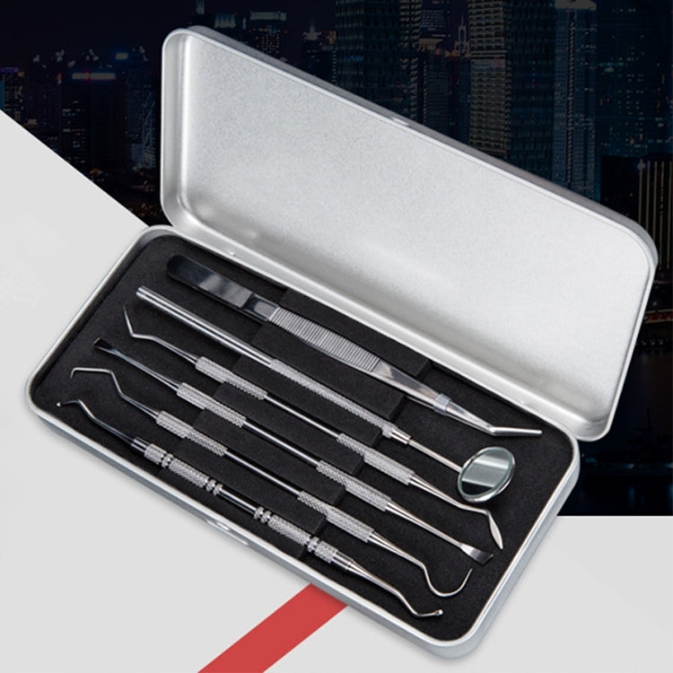 6 in 1 Dental Tool Set (Stainless Steel Probe + Hoe-shaped Dentist + Sickle Dentist + Tooth Stain Rejection Device + Dental Tweezers + Mouth Mirror) - free shipping - PMC TechLife - Order now!