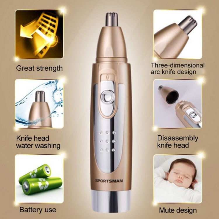 SPORTSMAN Water Proof Battery Power Supply  Male Nose Ear Hair Bullet Shaped Trimmer(Gold) - free shipping - PMC TechLife - Order now!