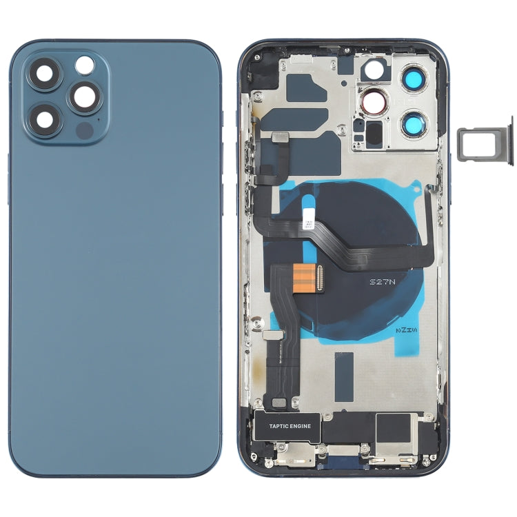 Battery Back Cover Assembly (with Side Keys & Speaker Ringer Buzzer & Motor & Camera Lens & Card Tray & Power Button + Volume Button + Charging Port & Wireless Charging Module) for iPhone 12 Pro(Blue) - Back Cover by PMC TechLife | Online Shopping South Africa | PMC TechLife