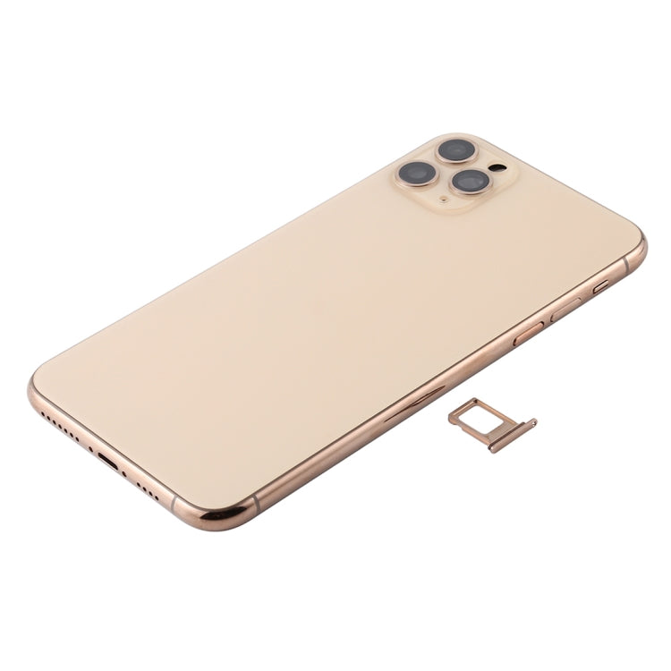 Battery Back Cover Assembly (with Side Keys & Power Button + Volume Button Flex Cable & Wireless Charging Module & Motor & Charging Port & Speaker Ringer Buzzer & Card Tray & Camera Lens Cover) for iPhone 11 Pro(Gold) - Back Cover by PMC TechLife | Online Shopping South Africa | PMC TechLife