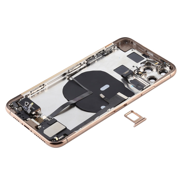 Battery Back Cover Assembly (with Side Keys & Power Button + Volume Button Flex Cable & Wireless Charging Module & Motor & Charging Port & Speaker Ringer Buzzer & Card Tray & Camera Lens Cover) for iPhone 11 Pro(Gold) - Back Cover by PMC TechLife | Online Shopping South Africa | PMC TechLife