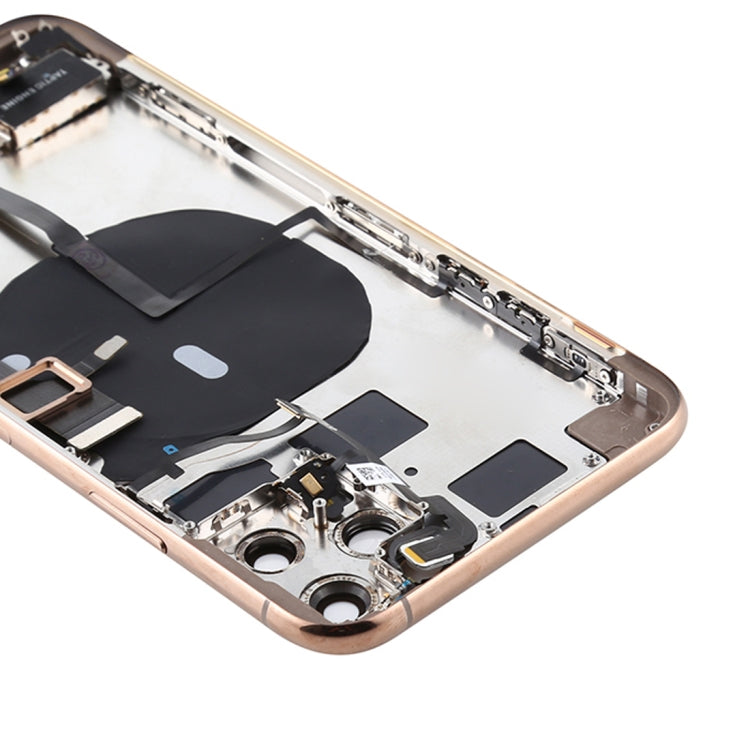 Battery Back Cover Assembly (with Side Keys & Power Button + Volume Button Flex Cable & Wireless Charging Module & Motor & Charging Port & Speaker Ringer Buzzer & Card Tray & Camera Lens Cover) for iPhone 11 Pro(Gold) - Back Cover by PMC TechLife | Online Shopping South Africa | PMC TechLife