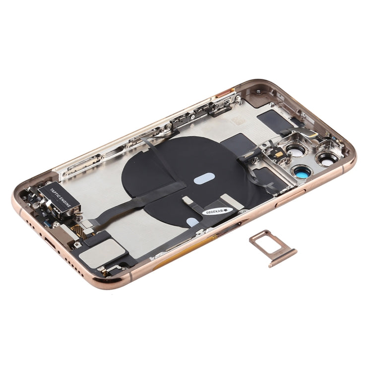 Battery Back Cover Assembly (with Side Keys & Power Button + Volume Button Flex Cable & Wireless Charging Module & Motor & Charging Port & Speaker Ringer Buzzer & Card Tray & Camera Lens Cover) for iPhone 11 Pro Max(Gold) - Back Cover by PMC TechLife | Online Shopping South Africa | PMC TechLife
