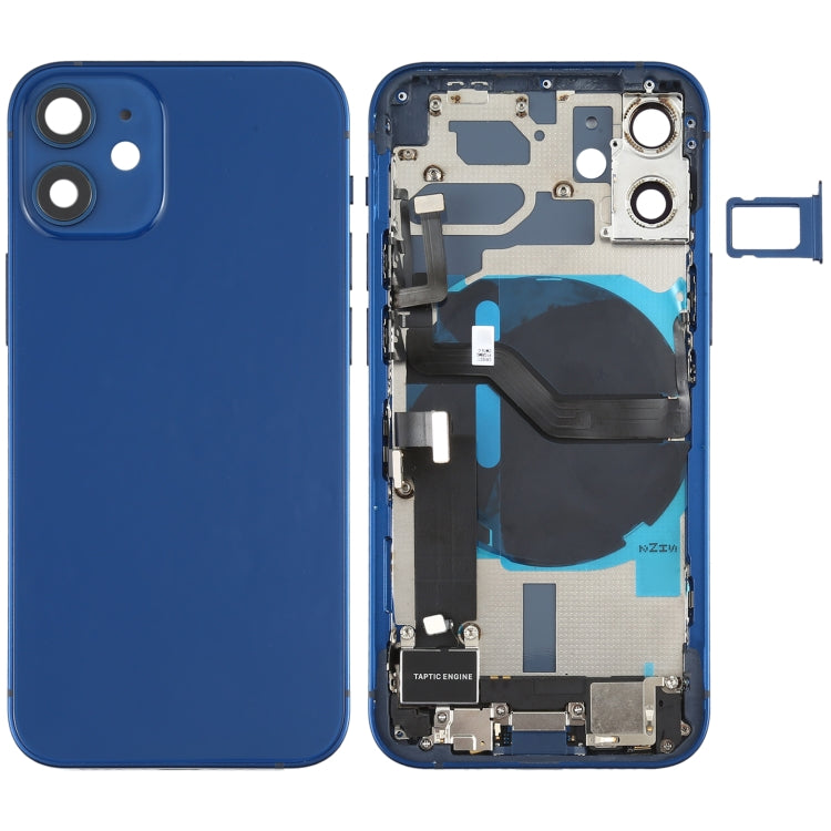 Battery Back Cover Assembly (with Side Keys & Speaker Ringer Buzzer & Motor & Camera Lens & Card Tray & Power Button + Volume Button + Charging Port & Wireless Charging Module) for iPhone 12 Mini(Blue) - Back Cover by PMC TechLife | Online Shopping South Africa | PMC TechLife
