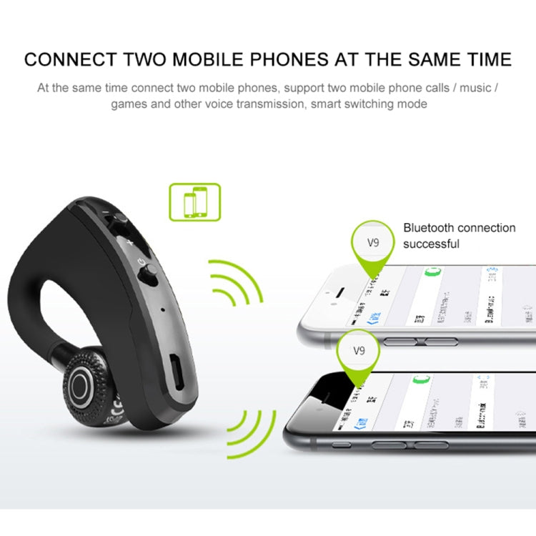V9 Business Handsfree Wireless Bluetooth Headset CSR 4.1 with Mic for Driver Sport (Black) - Bluetooth Earphone by PMC TechLife | Online Shopping South Africa | PMC TechLife