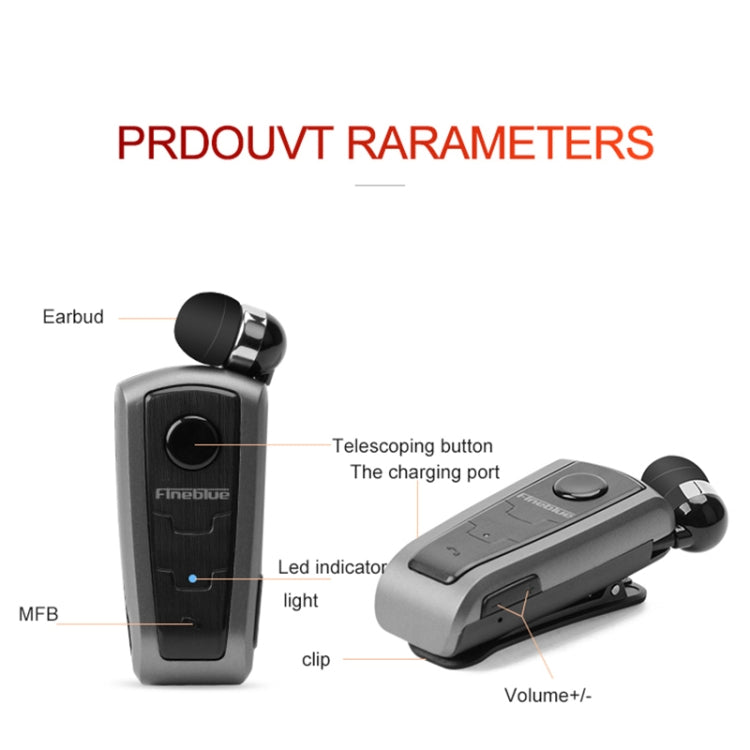 Fineblue F910 CSR4.1 Retractable Cable Caller Vibration Reminder Anti-theft Bluetooth Headset(Gold) - Bluetooth Earphone by Fineblue | Online Shopping South Africa | PMC TechLife | Buy Now Pay Later Mobicred