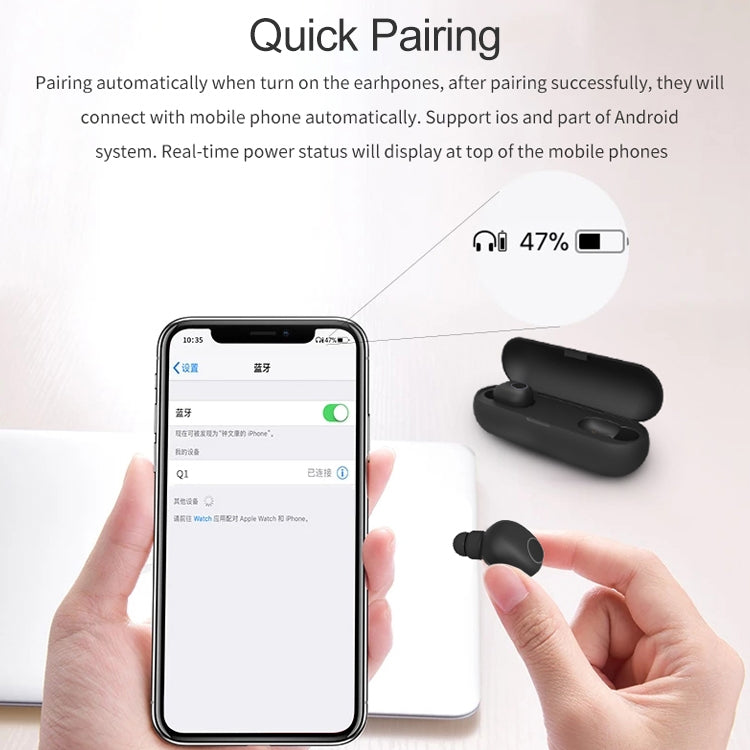 Q1 TWS Bluetooth 5.0 Binaural Stereo Wireless Sports Bluetooth Earphone(White) - TWS Earphone by PMC TechLife | Online Shopping South Africa | PMC TechLife