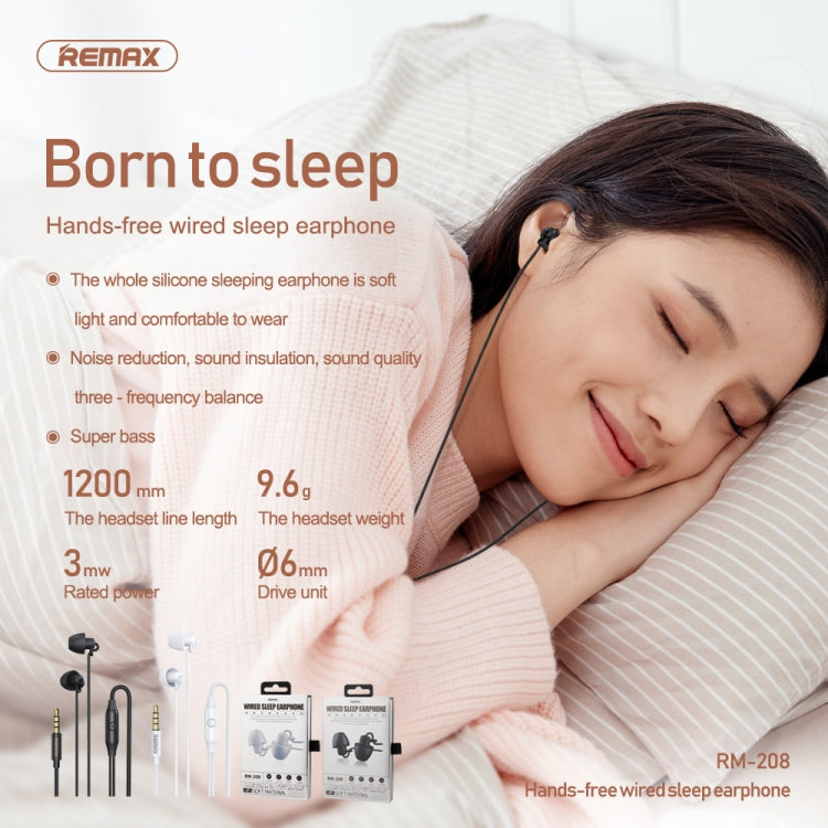 REMAX RM-208 In-Ear Stereo Sleep Earphone with Wire Control + MIC, Support Hands-free(White) - free shipping - PMC TechLife - Order now!