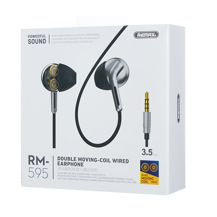 REMAX RM-595 3.5mm Gold Pin In-Ear Stereo Double-action Metal Music Earphone with Wire Control + MIC, Support Hands-free (Green) - Normal Style Earphone by REMAX | Online Shopping South Africa | PMC TechLife | Buy Now Pay Later Mobicred