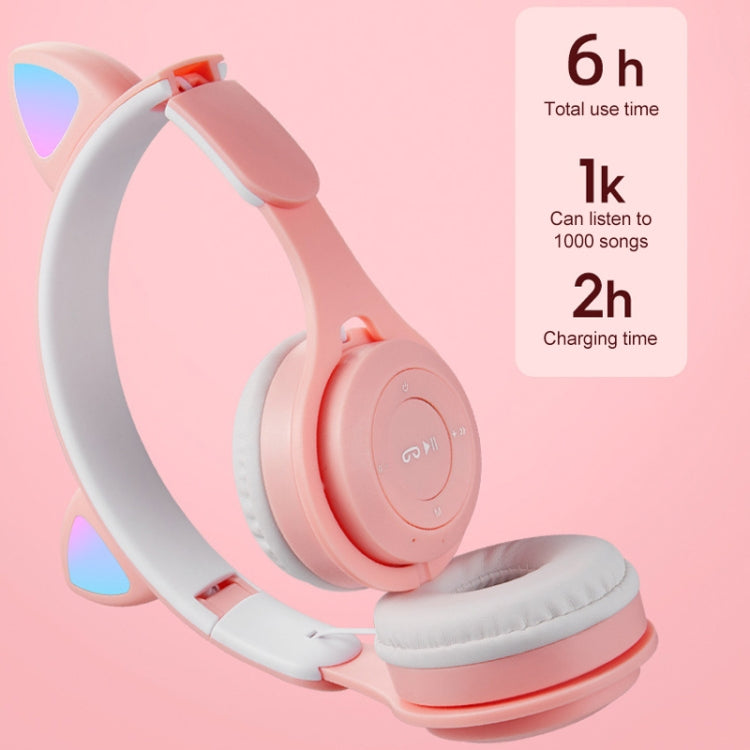 M6 Luminous Cat Ears Pure-color Foldable Bluetooth Headset with 3.5mm Jack & TF Card Slot (White) - Headset & Headphone by PMC TechLife | Online Shopping South Africa | PMC TechLife