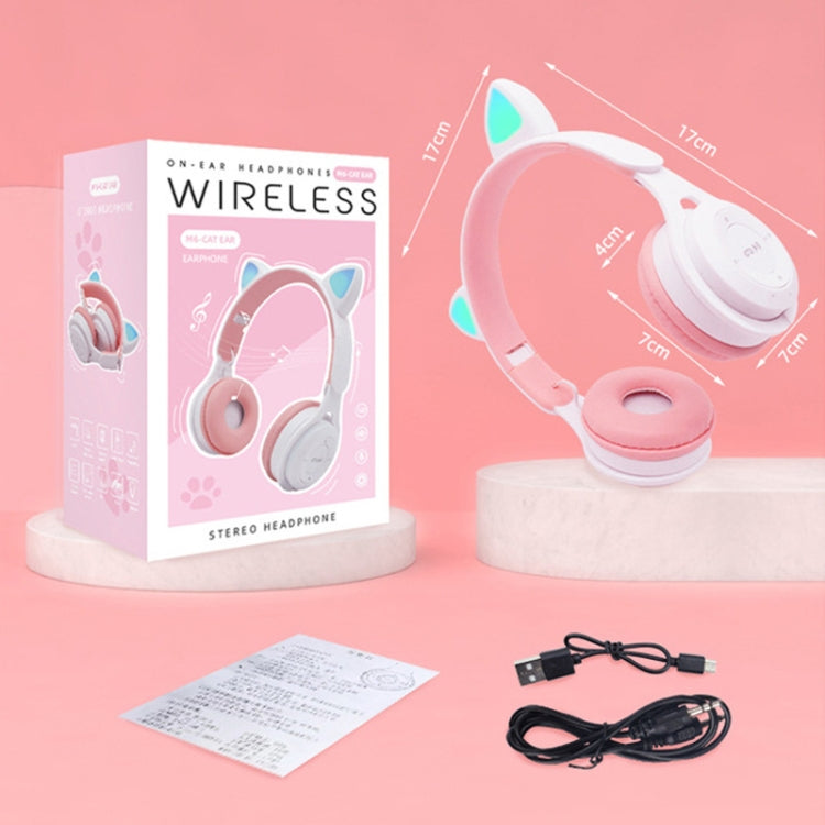 M6 Luminous Cat Ears Pure-color Foldable Bluetooth Headset with 3.5mm Jack & TF Card Slot (White) - Headset & Headphone by PMC TechLife | Online Shopping South Africa | PMC TechLife