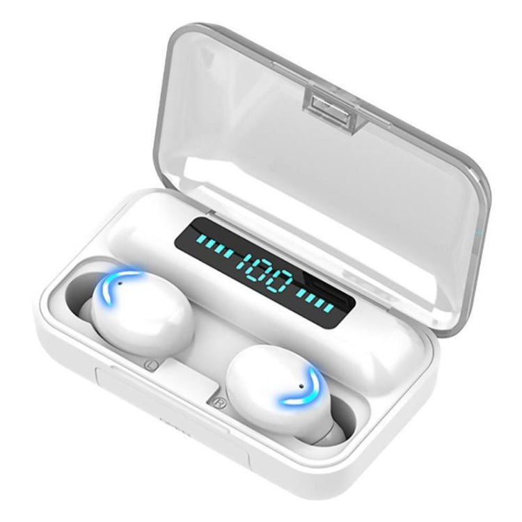 F9-5C Four-bar Breathing Light + Digital Display Noise Reduction Bluetooth Earphone(White) - Bluetooth Earphone by PMC TechLife | Online Shopping South Africa | PMC TechLife