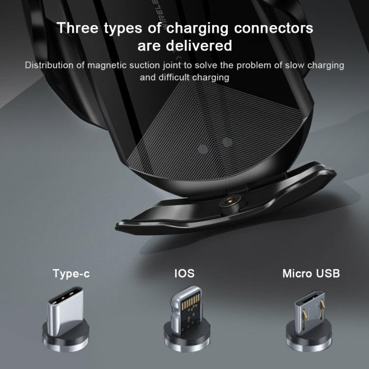 Q2 15W Universal Rotation Infrared Induction Magnetic Car Wireless Charging Mobile Phone Holder with Micro USB + 8 Pin + Type-C / USB-C Magnetic Connector(Red) - Wireless Charger Holders by PMC TechLife | Online Shopping South Africa | PMC TechLife