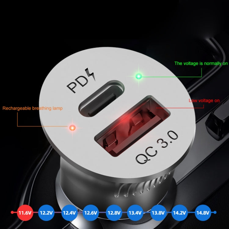 PD USB-C / Type-C + QC3.0 USB Fast Charging Car Charger with Dual LED Indicator - Car Charger by PMC TechLife | Online Shopping South Africa | PMC TechLife