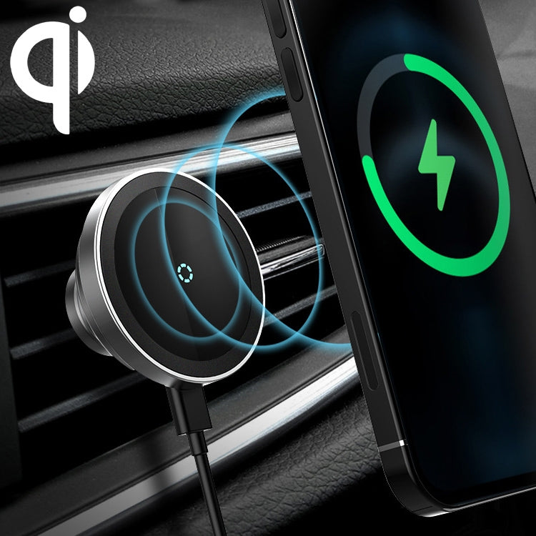 12PRO 15W Aluminum Alloy MagSafe Magnetic Car Wireless Charger Mobile Phone Holder (Silver) - Wireless Charger Holders by PMC TechLife | Online Shopping South Africa | PMC TechLife