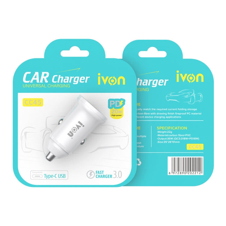 IVON CC45 20W PD 3.0 USB-C / Type-C + QC 3.0 USB Port Mini Car Charger - Car Charger by IVON | Online Shopping South Africa | PMC TechLife