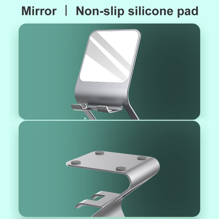 Universal Mobile Phone / Tablet PC Multifunctional Metal Desktop Stand with Makeup Mirror (Pink) - Desktop Holder by PMC TechLife | Online Shopping South Africa | PMC TechLife