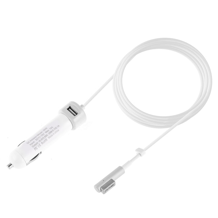 60W 5.1V 2.1A USB Interface Car Charger with 16.5V 3.65A L MagSafe Interface Data Cable(White) - Car Charger by PMC TechLife | Online Shopping South Africa | PMC TechLife