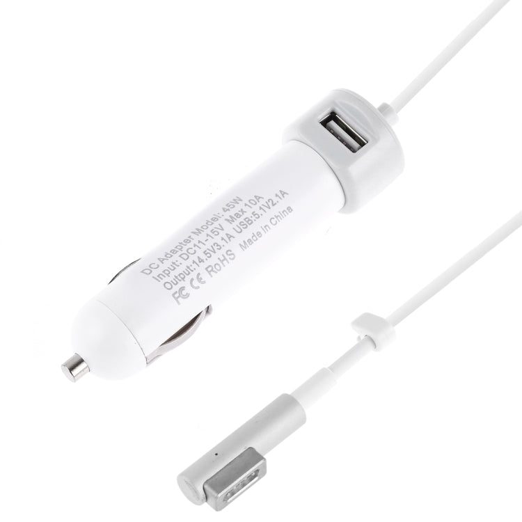 45W 5.1V 2.1A USB Interface Car Charger with 14.5V 3.1A L MagSafe Interface Data Cable(White) - Car Charger by PMC TechLife | Online Shopping South Africa | PMC TechLife