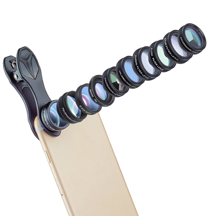 APEXEL APL-DG10 Macro Wide-angle Fisheye Telephoto CPL Flow Filter Radial Filter Star Filter Kaleidoscope 3 & 6 Lens Kit, For iPhone, Samsung, Huawei, Xiaomi, HTC and Other Smartphones, Ultra-thin Digital Camera - Combination Lens by APEXEL | Online Shopping South Africa | PMC TechLife