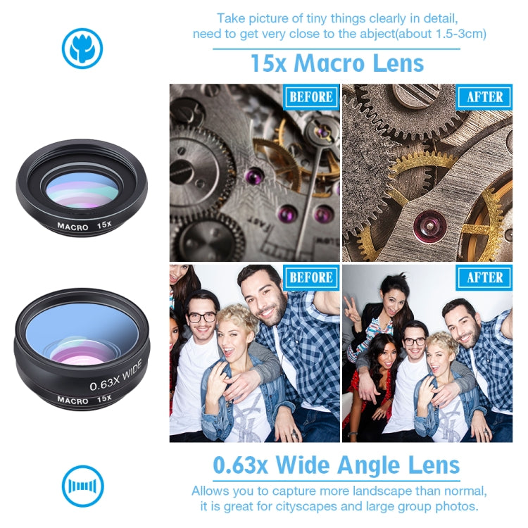 APEXEL APL-DG10 Macro Wide-angle Fisheye Telephoto CPL Flow Filter Radial Filter Star Filter Kaleidoscope 3 & 6 Lens Kit, For iPhone, Samsung, Huawei, Xiaomi, HTC and Other Smartphones, Ultra-thin Digital Camera - Combination Lens by APEXEL | Online Shopping South Africa | PMC TechLife