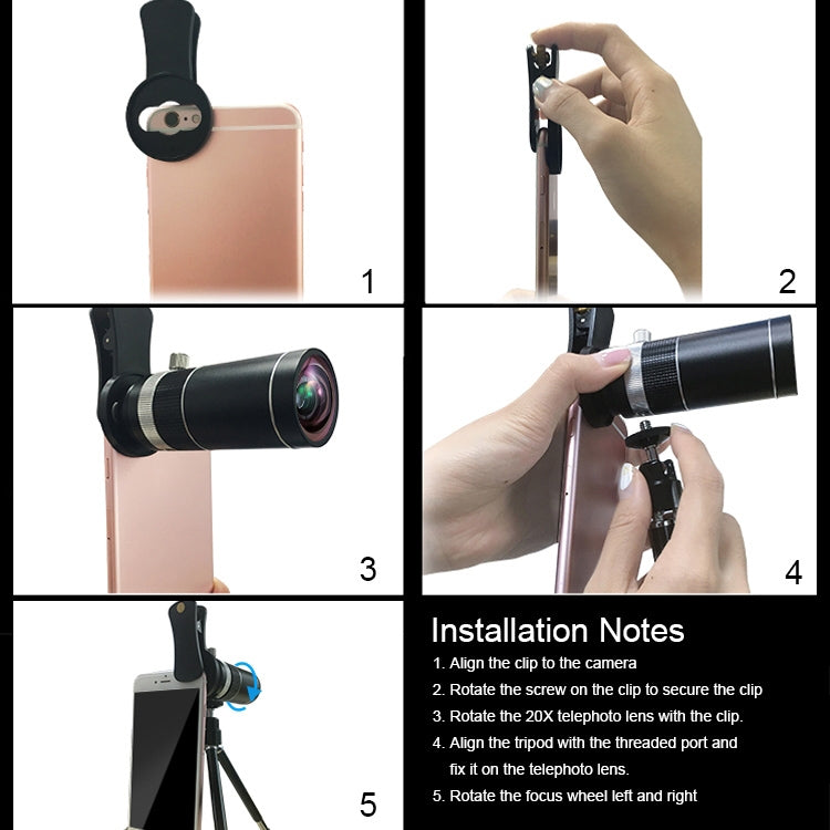 Universal 20X Mobile Phone HD Telephoto Telescope Lens with Tripod & Clip - Telescope & Microscope by PMC TechLife | Online Shopping South Africa | PMC TechLife