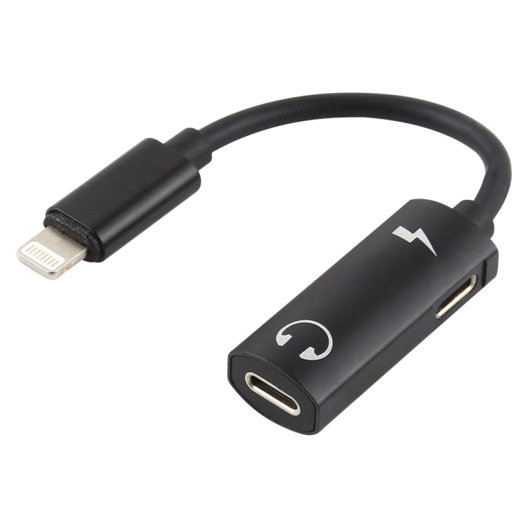 2 in 1 8 Pin Male to Dual 8 Pin Female Charging and Listening to Music Audio Earphone Adapter, Compatible with All IOS Systems(Black) - Earphone Adapter by PMC TechLife | Online Shopping South Africa | PMC TechLife