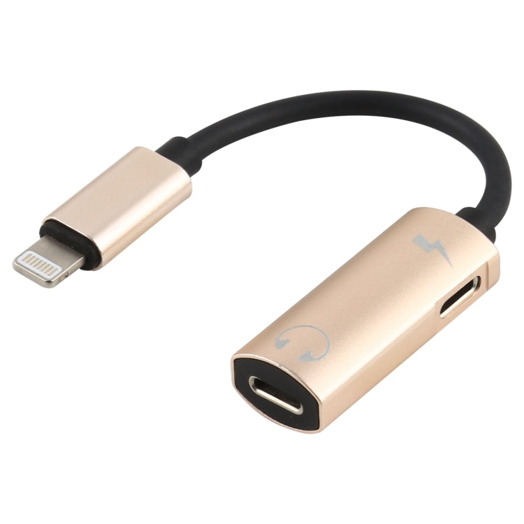 2 in 1 8 Pin Male to Dual 8 Pin Female Charging and Listening to Music Audio Earphone Adapter, Compatible with All IOS Systems(Gold) - Earphone Adapter by PMC TechLife | Online Shopping South Africa | PMC TechLife