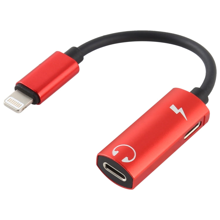 2 in 1 8 Pin Male to Dual 8 Pin Female Charging and Listening to Music Audio Earphone Adapter, Compatible with All IOS Systems(Red) - Earphone Adapter by PMC TechLife | Online Shopping South Africa | PMC TechLife
