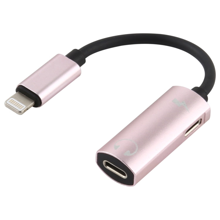 2 in 1 8 Pin Male to Dual 8 Pin Female Charging and Listening to Music Audio Earphone Adapter, Compatible with All IOS Systems(Rose Gold) - Earphone Adapter by PMC TechLife | Online Shopping South Africa | PMC TechLife