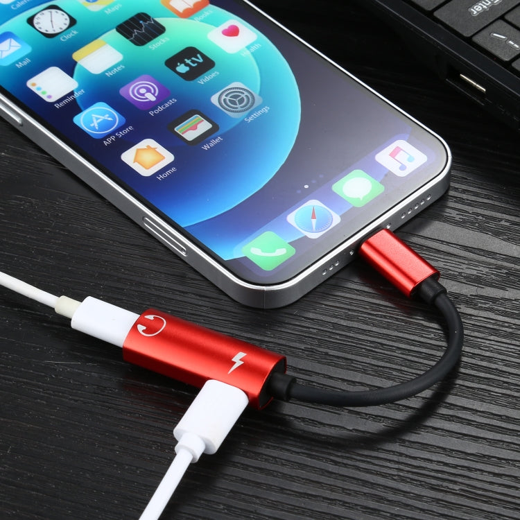 2 in 1 8 Pin Male to Dual 8 Pin Female Charging and Listening to Music Audio Earphone Adapter, Compatible with All IOS Systems(Red) - Earphone Adapter by PMC TechLife | Online Shopping South Africa | PMC TechLife